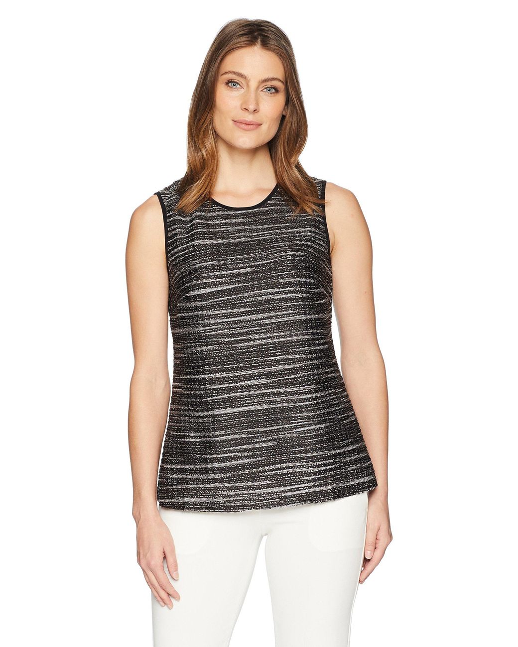 Kasper Textured Knit Double U-neck Tank in Black - Lyst