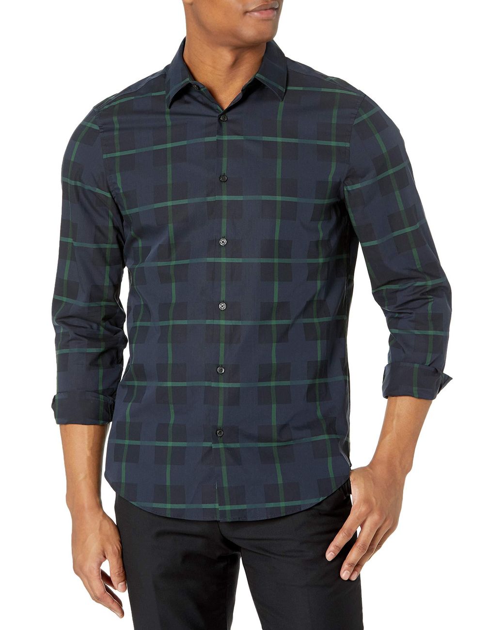 Perry Ellis Plaid Long Sleeve Dobby Button-down Shirt in Blue for Men - Lyst
