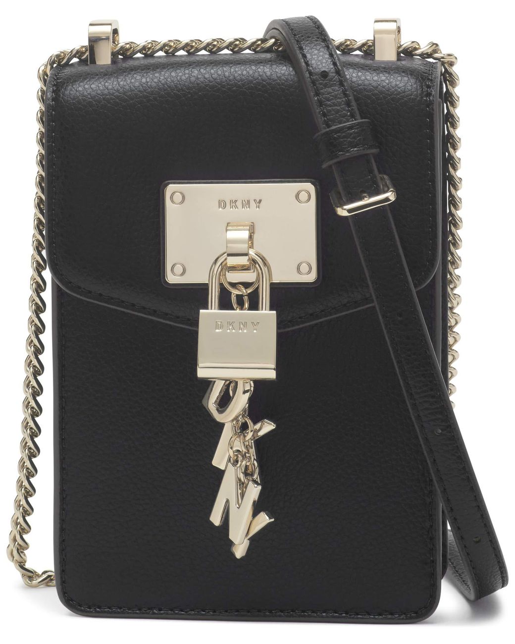 DKNY Leather Elissa N/s Crossbody in Black/Gold (Black) Lyst