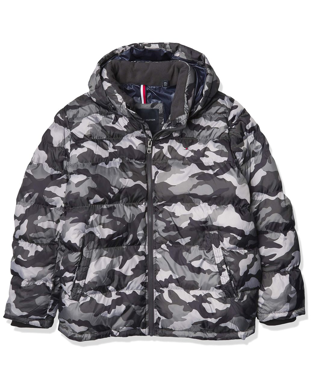 Tommy Hilfiger Synthetic Hooded Puffer Jacket in Grey Camouflage (Gray ...