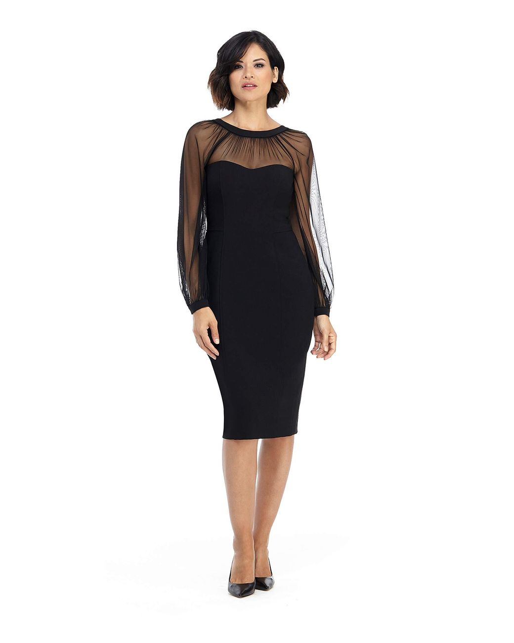 Illusion Yoke Sheath Long Sleeve V-neck 