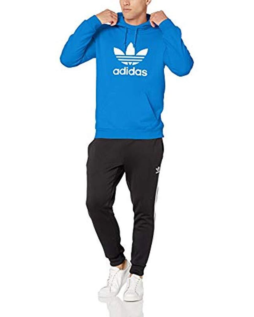 Adidas trefoil hoodie clearance bluebird