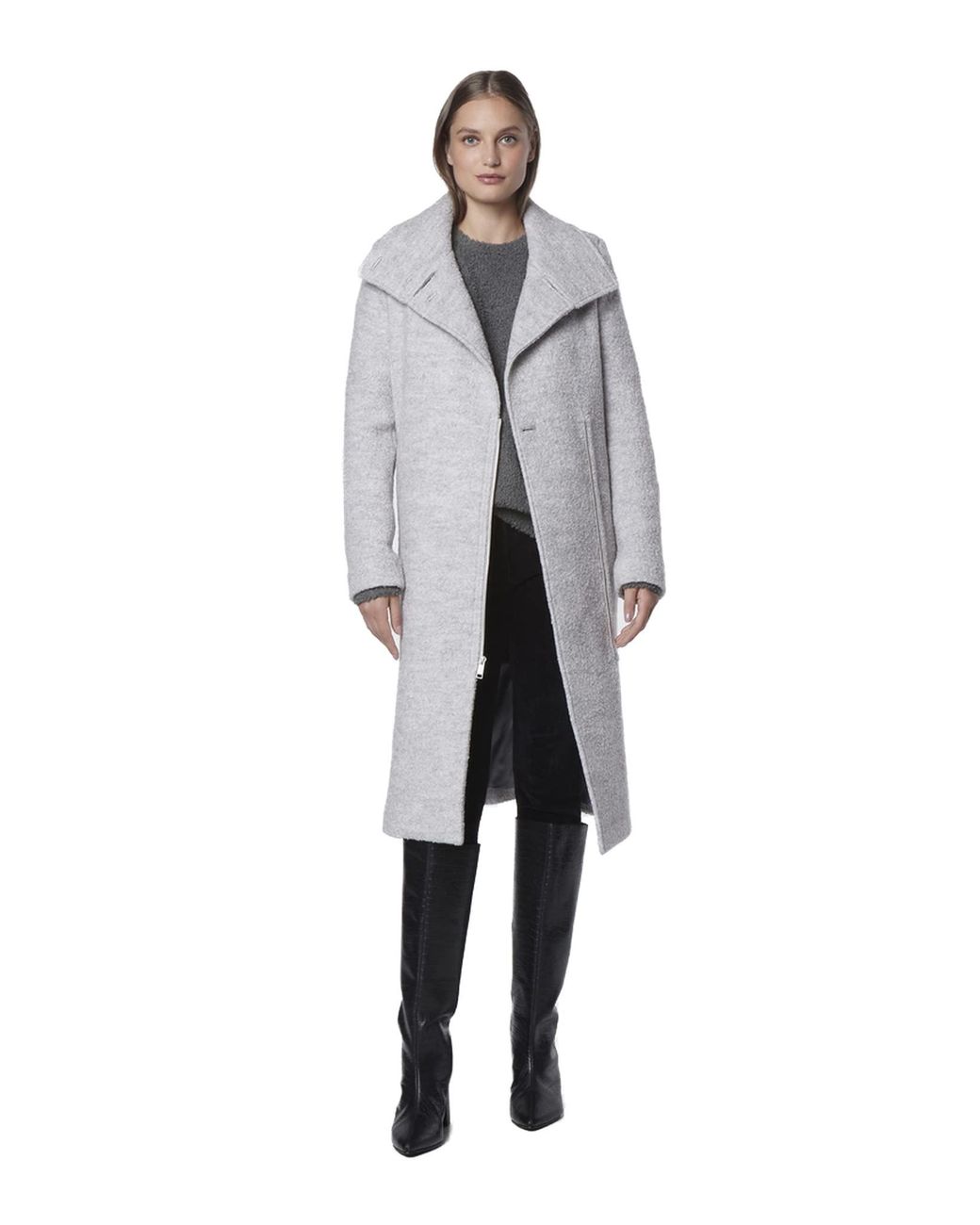 Marc New York Asymmetrical Boucle Wool Long Coat in Gray | Lyst