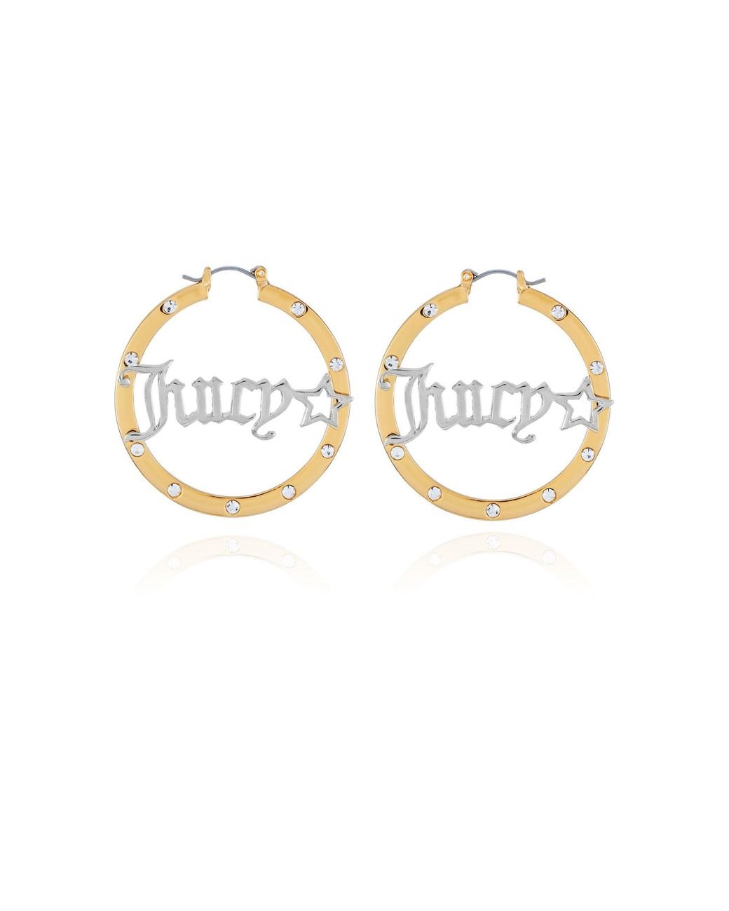 Juicy Couture Silvertone Pave Crystal Glass Stone Mini Hoop and Iconic  Crown Logo Dangle Earrings