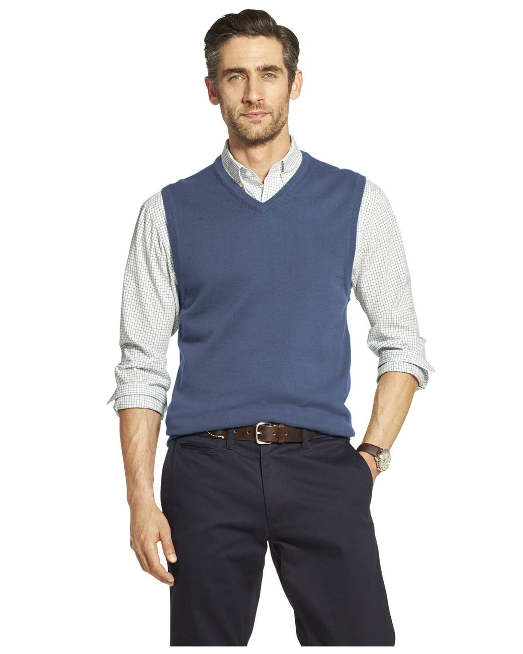 Izod Cotton Premium Essentials Solid Vneck 12 Gauge Sweater Vest in