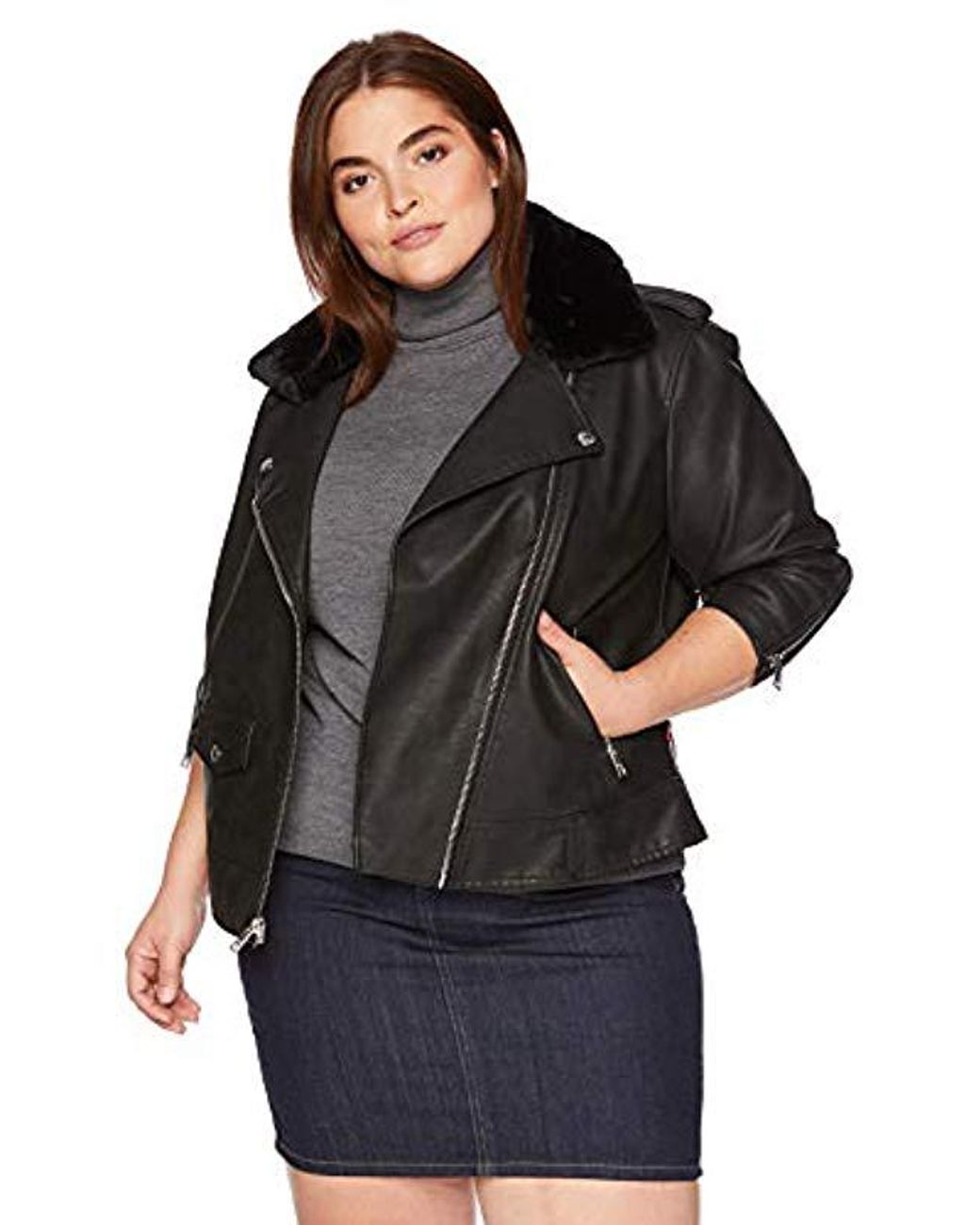 Levi's Plus Size Faux Leather Sherpa Motorcycle Jacket in Black - Lyst