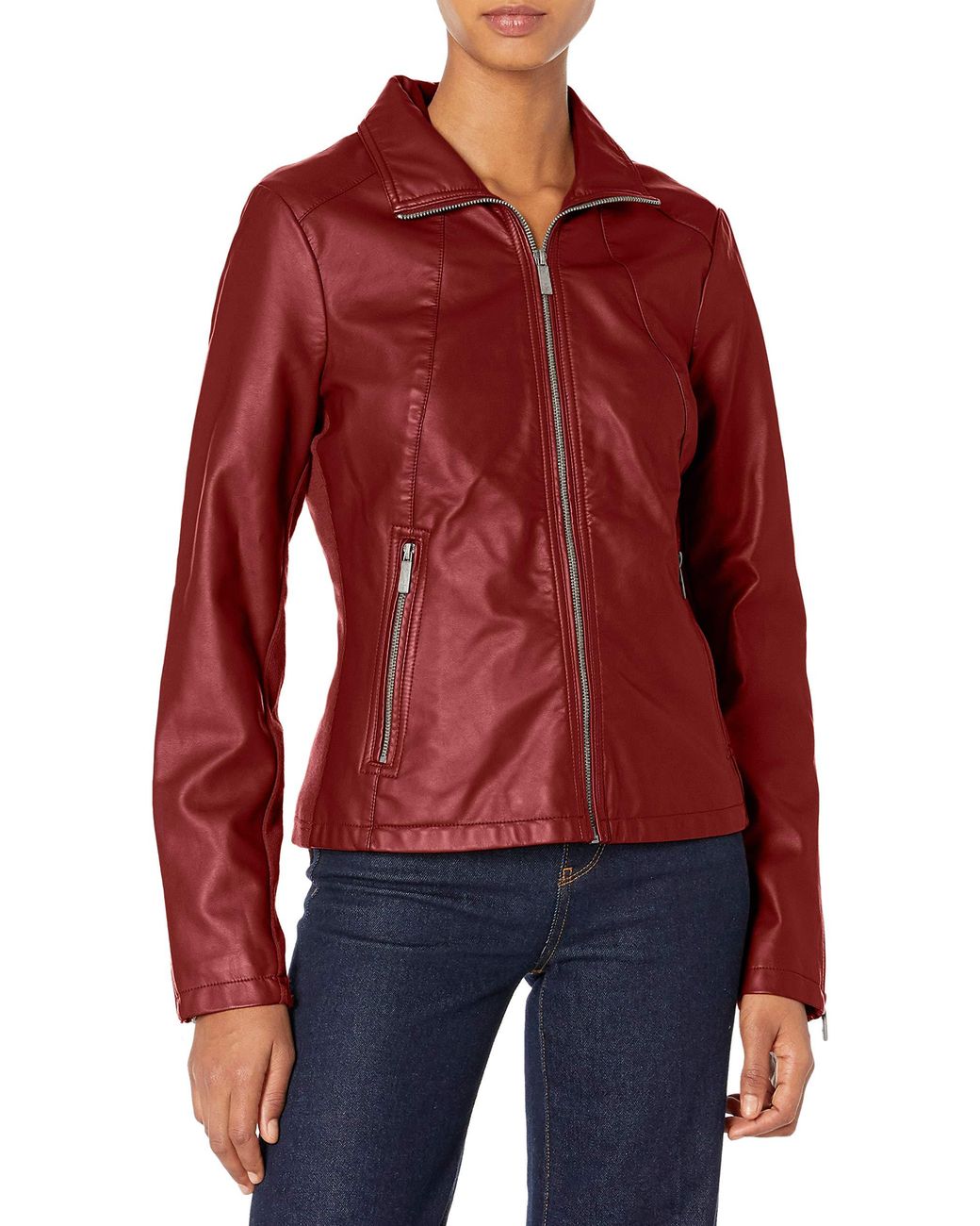Kenneth Cole Zip Front Faux Leather Jkt in Ruby Red (Red) - Lyst