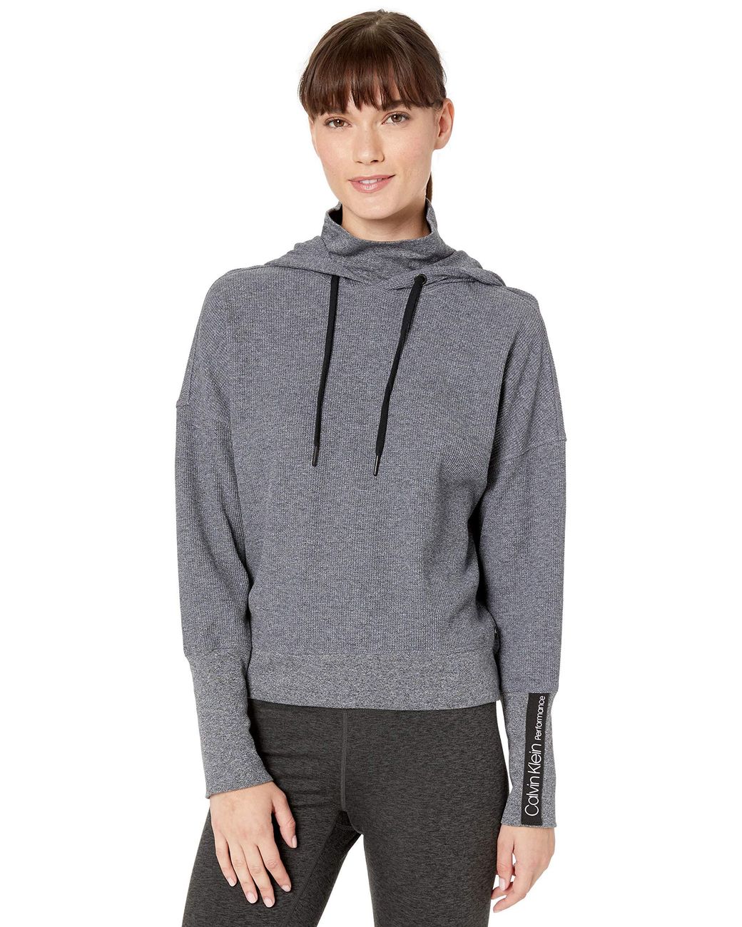 Calvin Klein Crop Turtleneck Hoodie Pullover in Black Heather (Gray) - Lyst