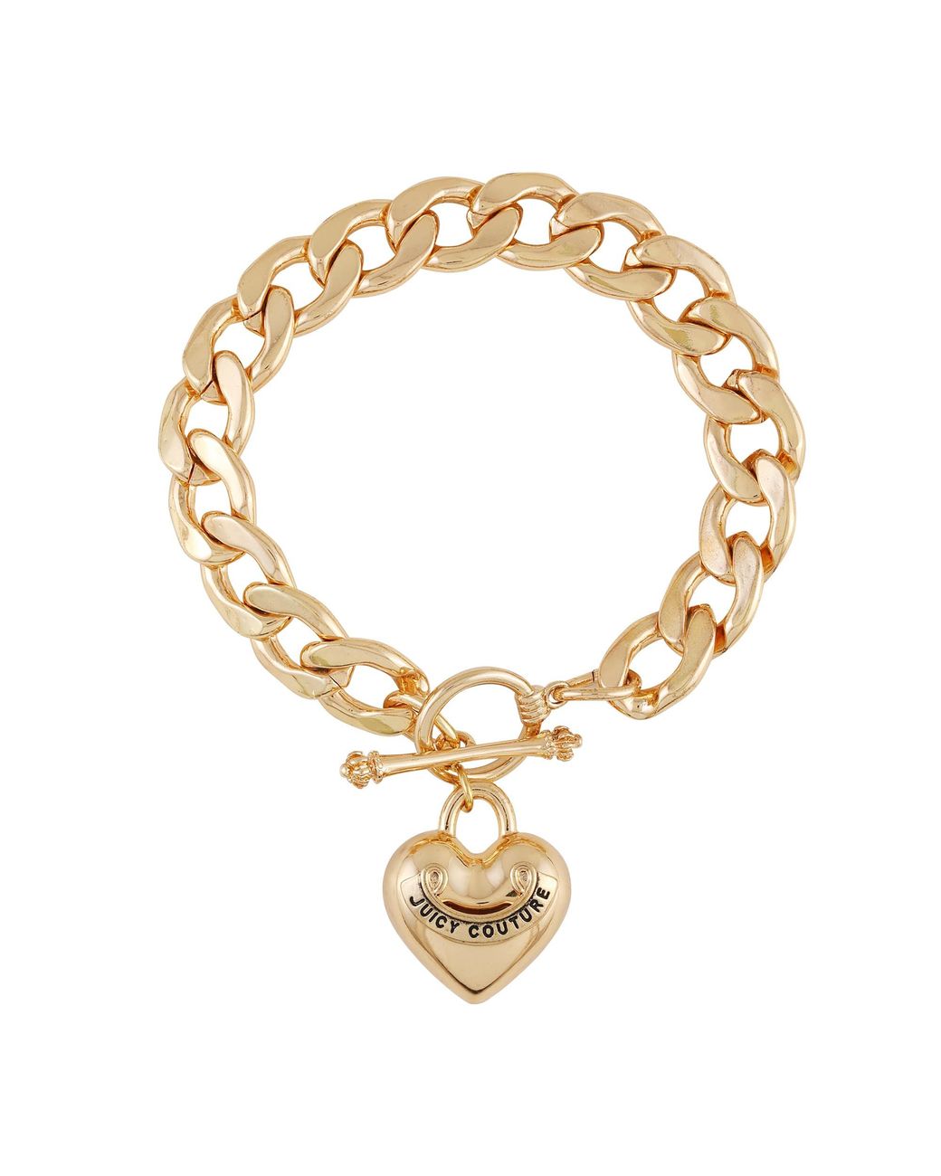 Juicy Couture Goldtone Thick Chain Heart Charm Toggle Bracelet in Metallic