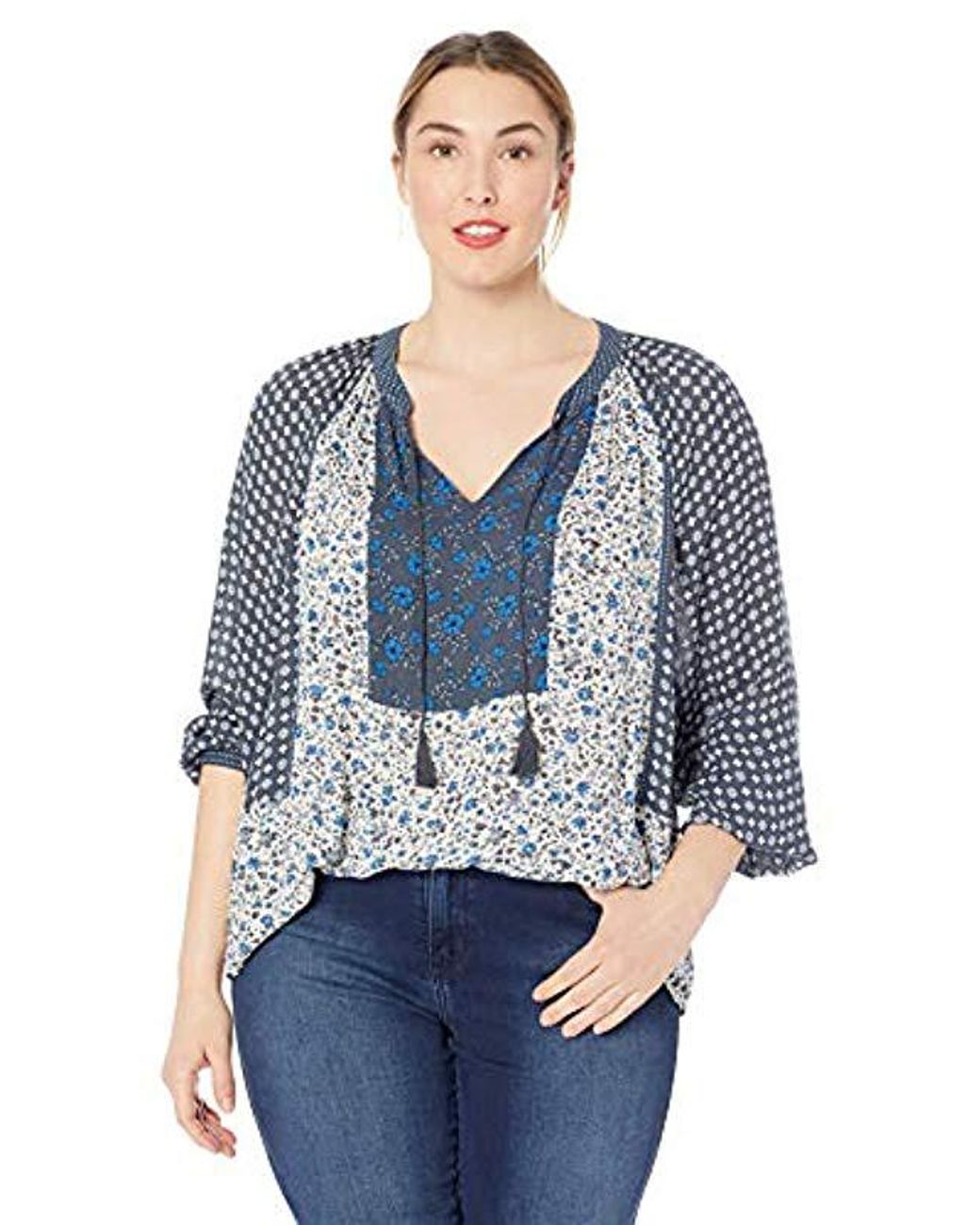 lucky brand border print peasant top