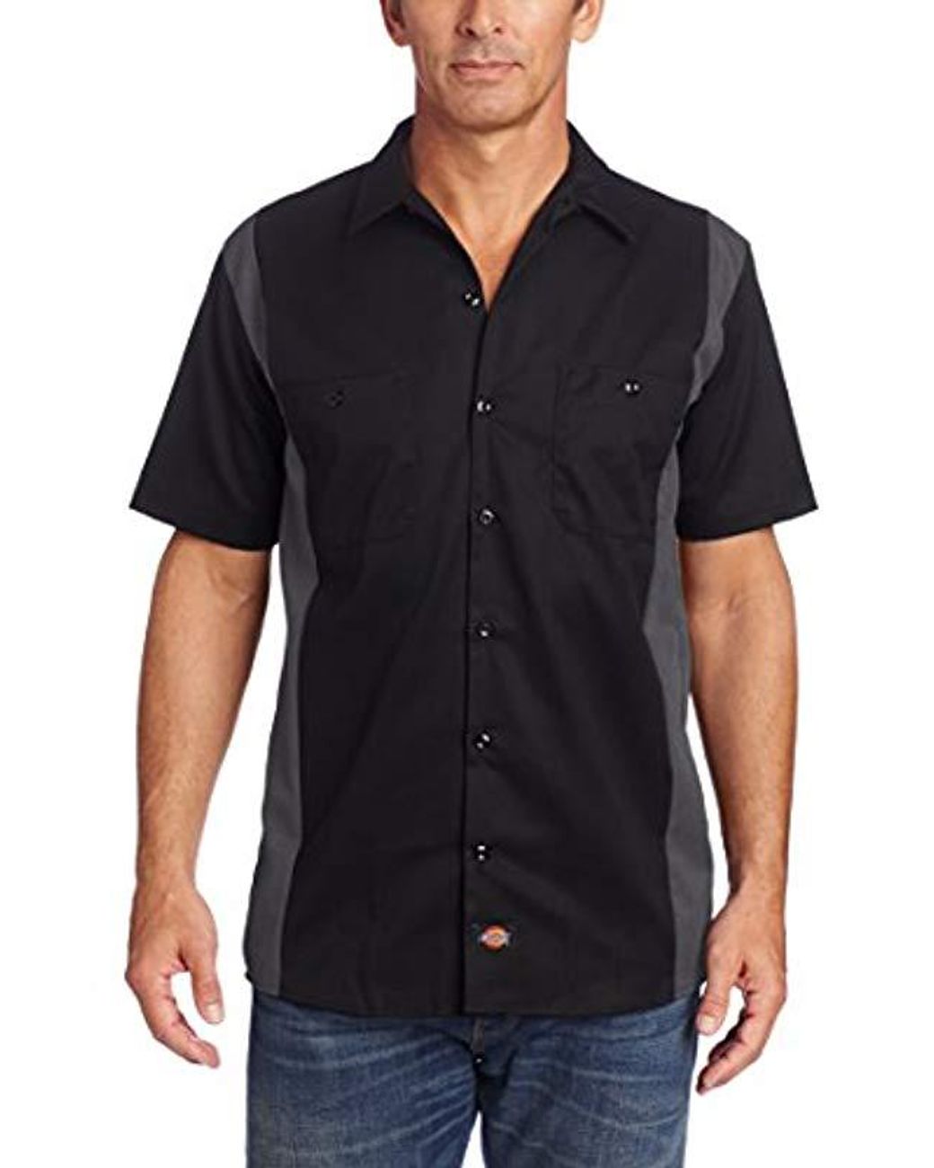 Dickies Big And Tall Short-sleeve Two-tone Work Shirt in Black/Charcoal