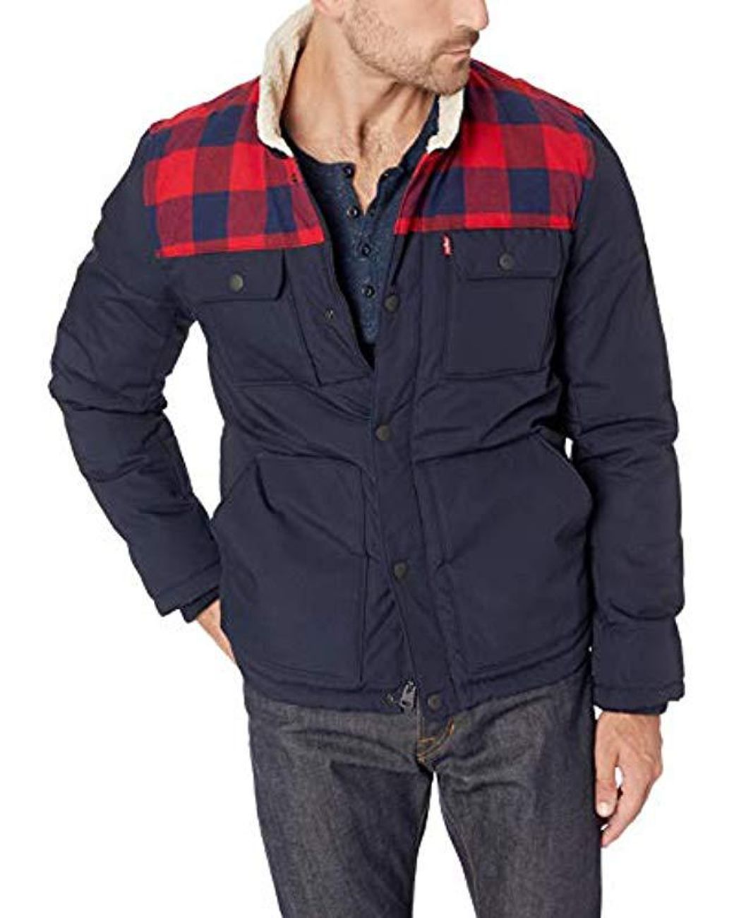Levi's Quilted Mixed Media Shirttail Work Wear Puffer Jacket Insulated in Blue for Men Lyst