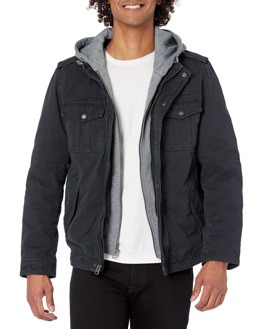 Levi's Washed Cotton Hooded Military Jacket in Black for Men Lyst