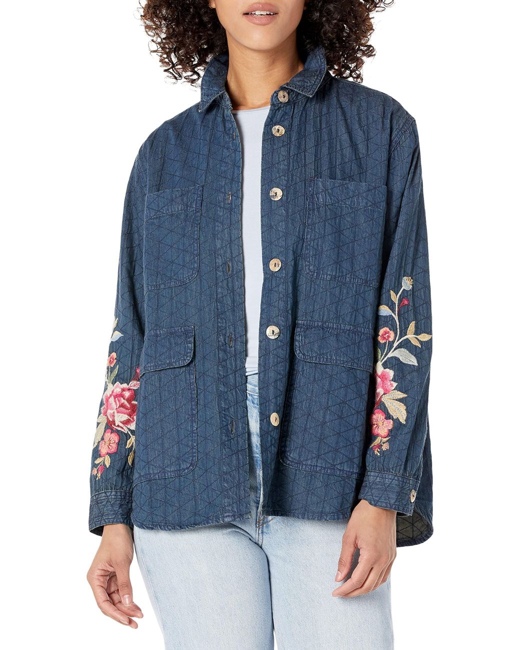 Johnny Was 3j Workshop By Embroidered Shirt Jacket in Blue | Lyst
