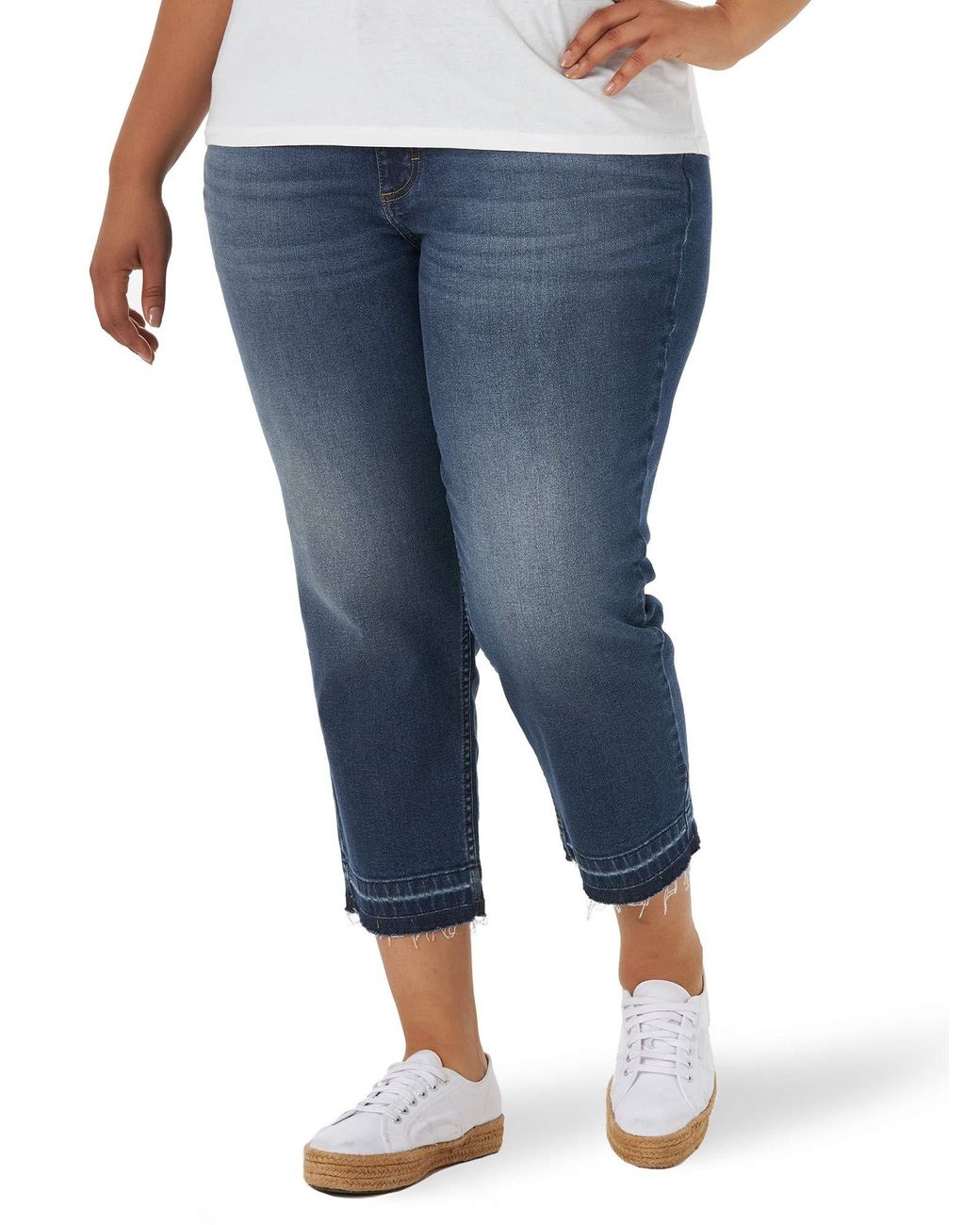 Lee Jeans Denim Size Legendary Regular Fit High Rise Released Hem Crop Capri Jean in Blue Lyst
