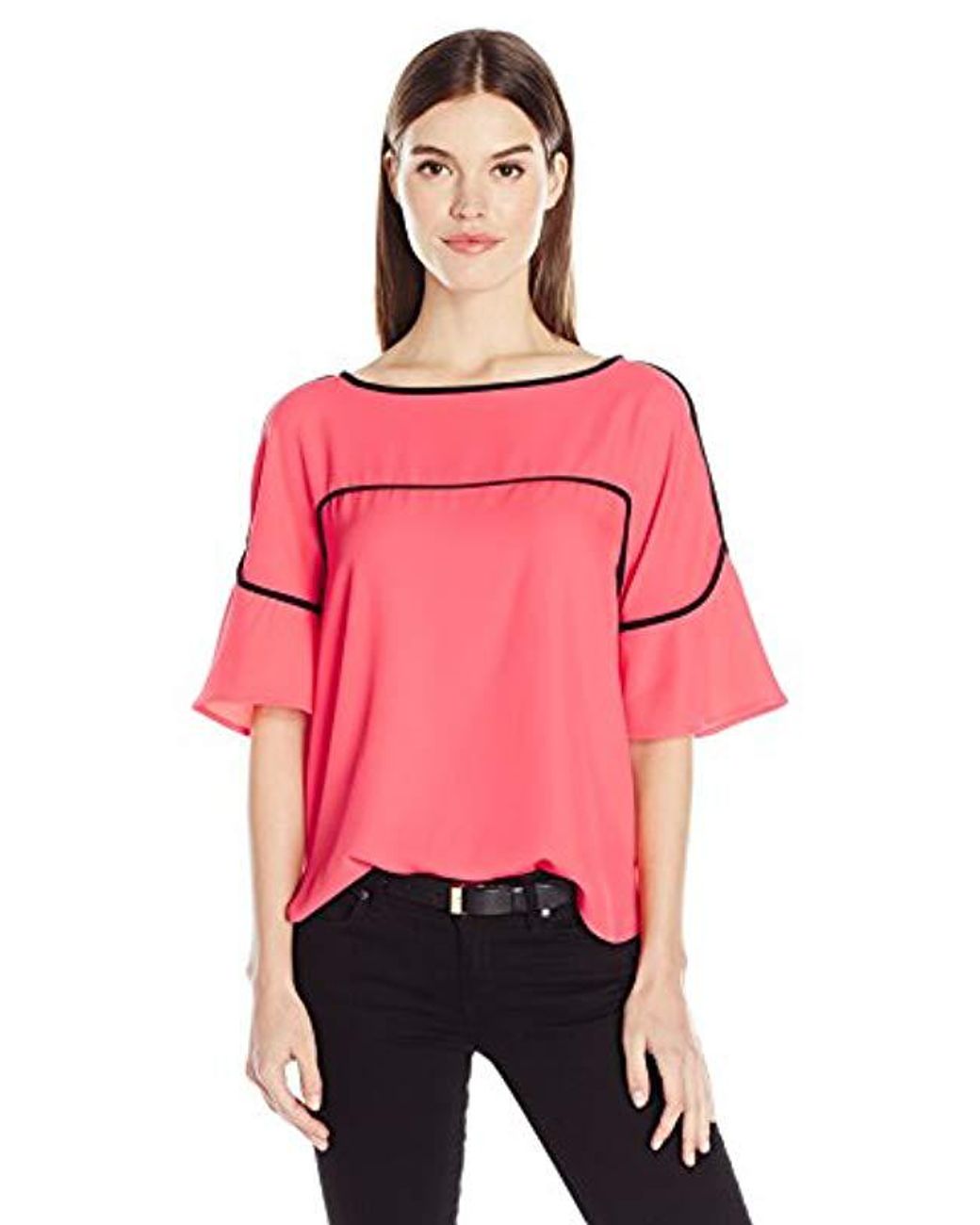 Calvin Klein Flutter Sleeve Top With Piping in Pink - Save 65% - Lyst