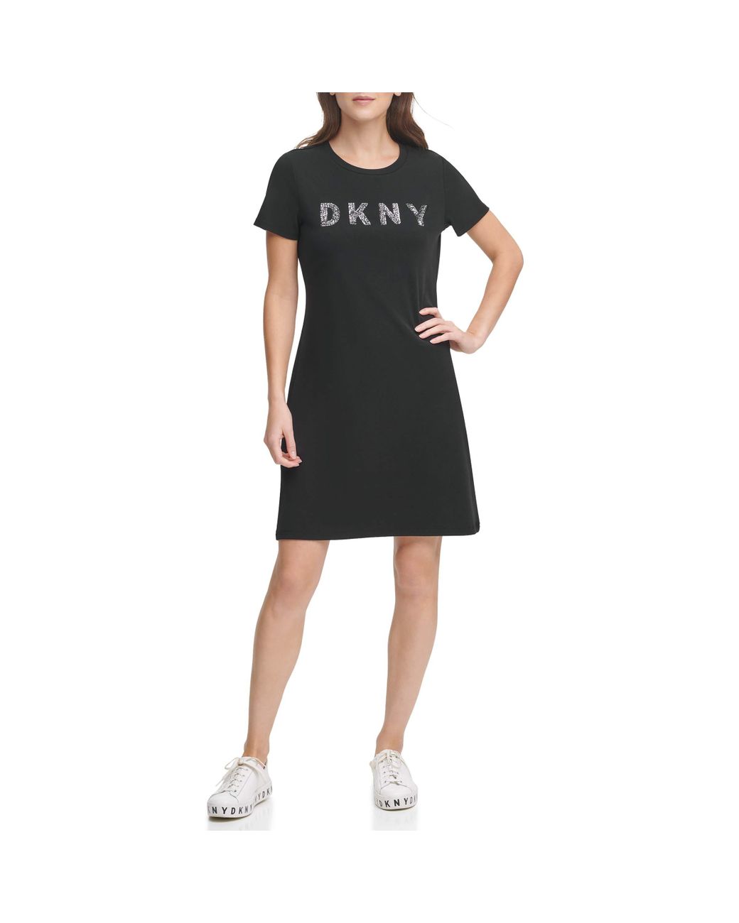 DKNY Cotton Sequins Logo Tshirt Dress in Black Lyst