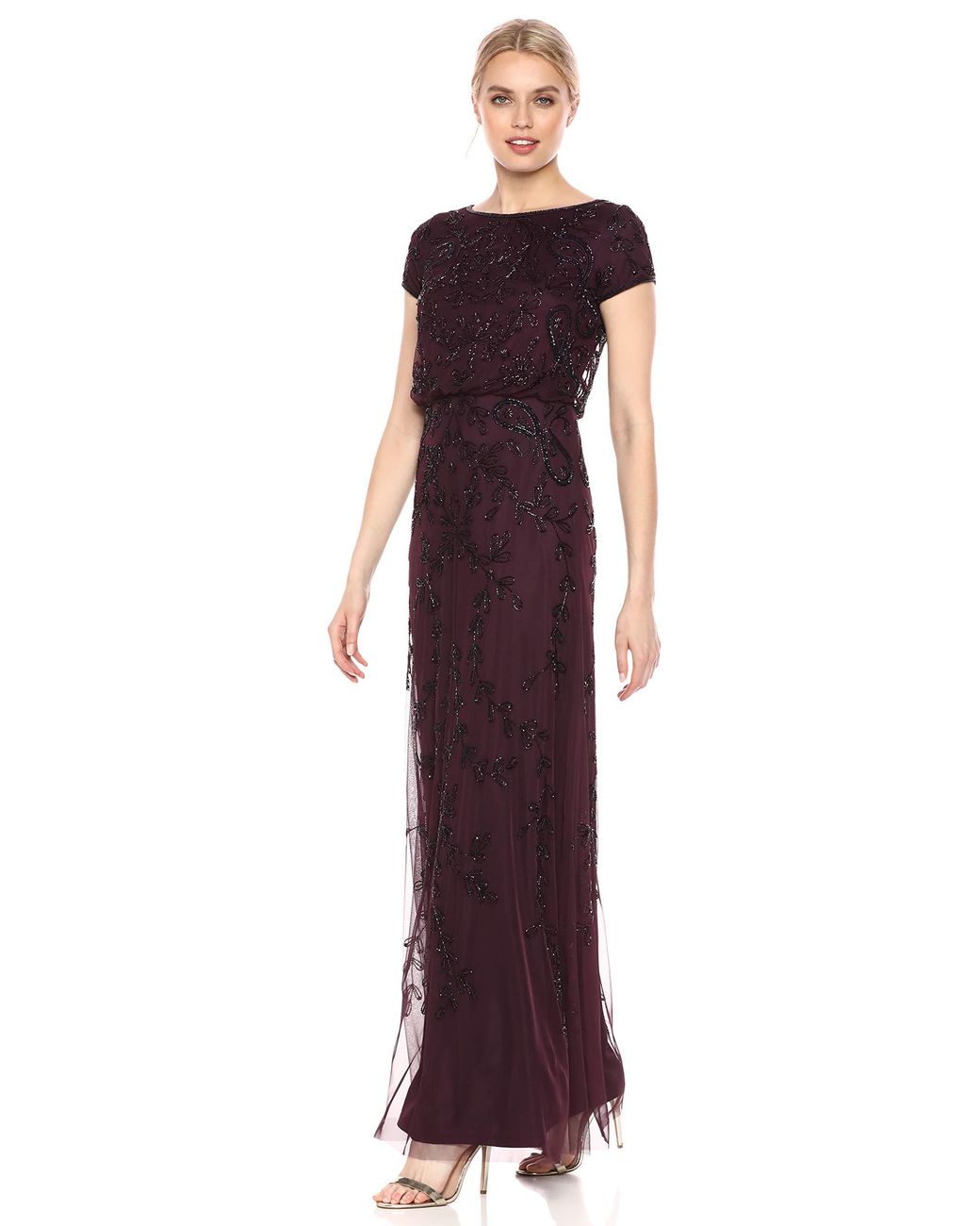 Adrianna Papell Long Beaded Dress in Night Plum (Purple) - Save 15% - Lyst