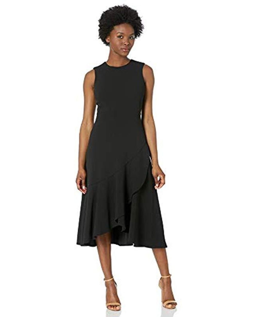 Calvin Klein Sleeveless Seamed Midi With Flounce Hem Dress in Black - Lyst