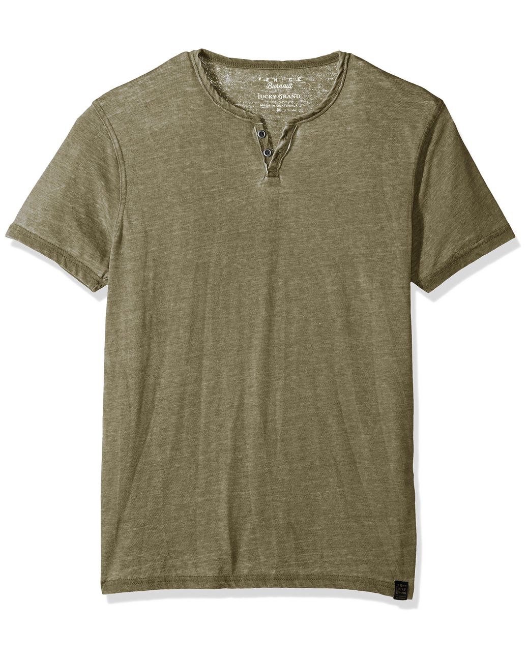 Lucky Brand Venice Burnout Notch Neck Tee Shirt in Dark Olive (Green
