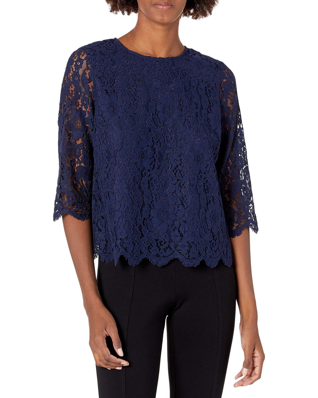 Tahari Lace 3/4 Sleeve Top in Navy Lace (Blue) - Save 48% - Lyst