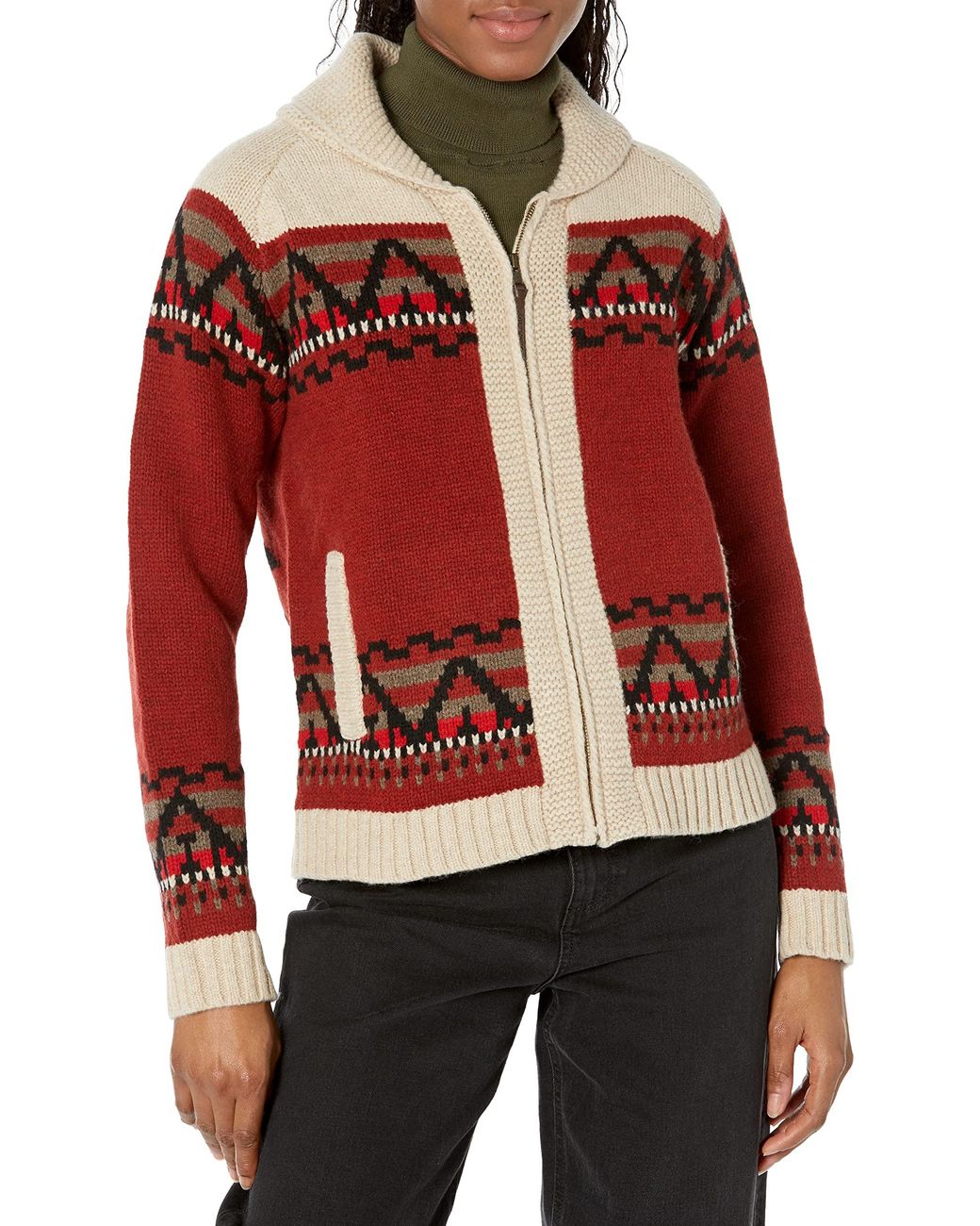Pendleton Alpine Lambswool Zip Cardigan Sweater in Red | Lyst