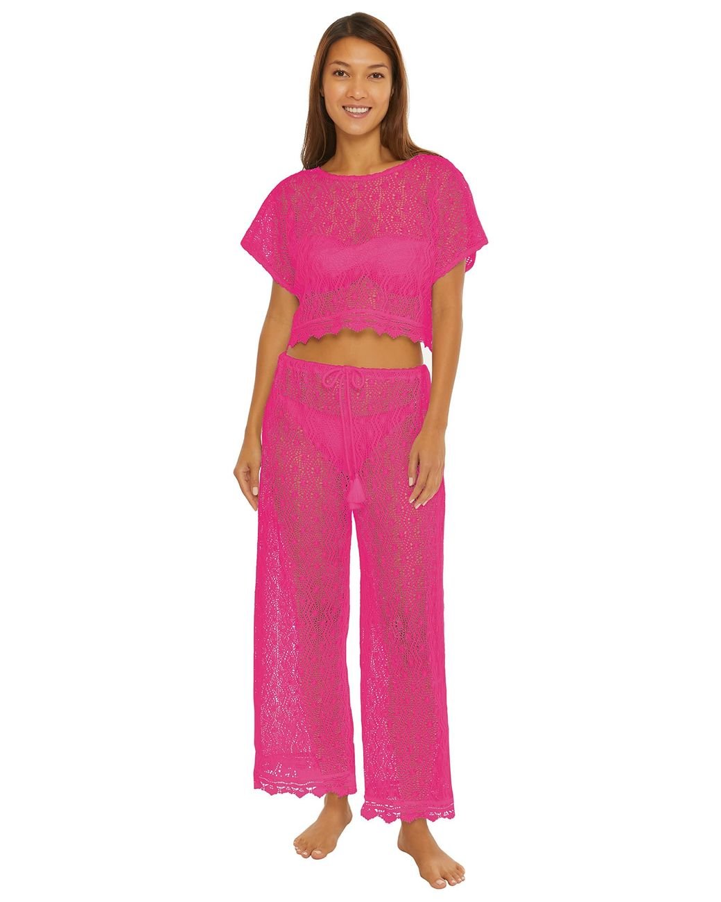 Trina Turk Standard Whim Crochet Wideleg Pantsbathing Suit Cover Ups in Pink Lyst