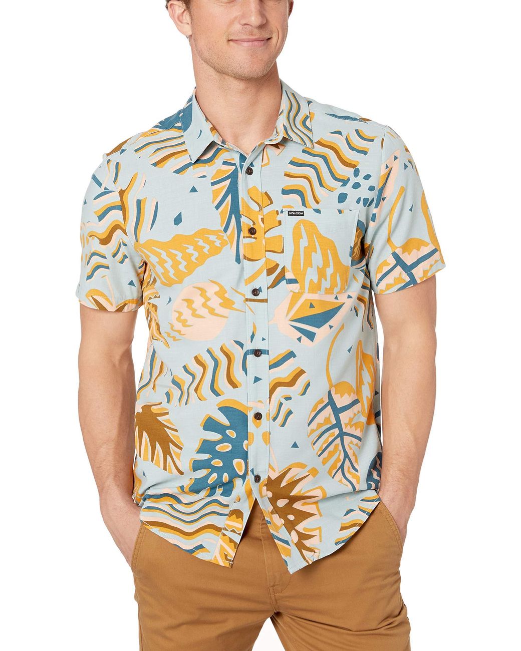 Volcom Scrap Floral Button Up Short Sleeve Shirt in Blue for Men | Lyst