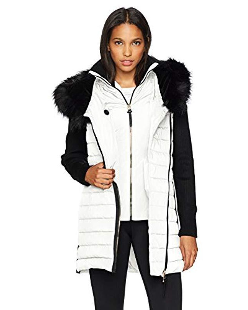 Calvin Klein Performance Walker Jacket W sweater Rib Drama Collar Fur Trimmed Hood in Black Lyst