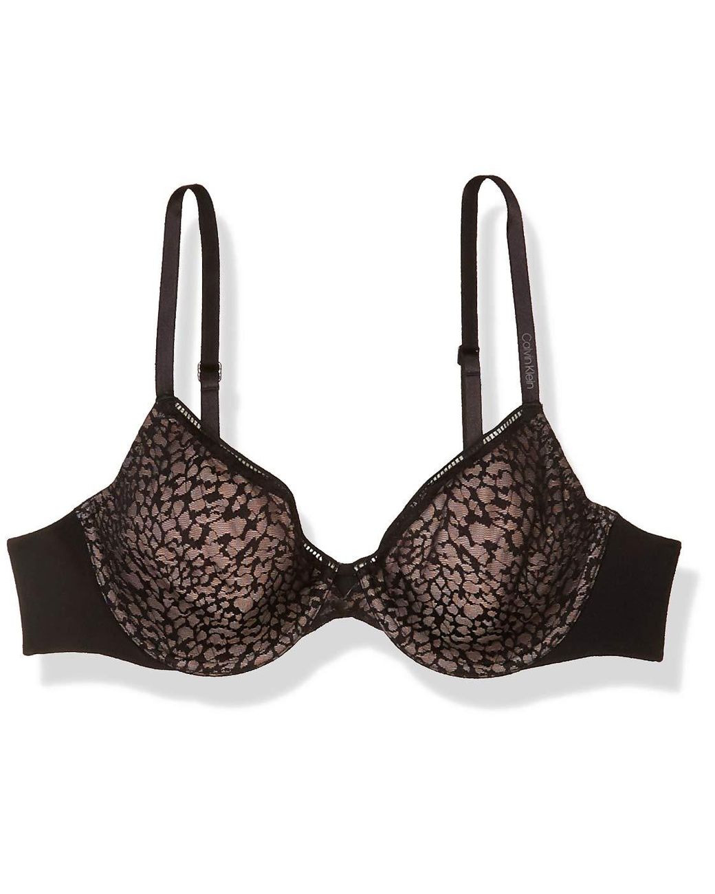 Calvin Klein Lace Seductive Comfort Leopard Unlined Demi Bra in Black