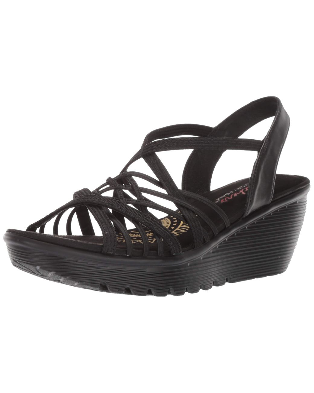 Skechers Parallel-crossed Wires-multi Gore Slingback Sandal Wedge in Black  | Lyst