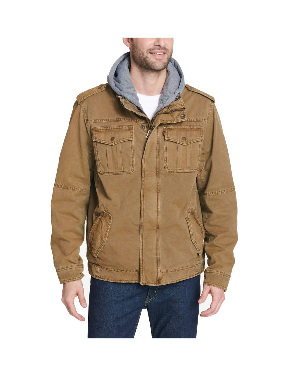 Levi's Washed Cotton Military Jacket With Removable Hood in Brown for ...