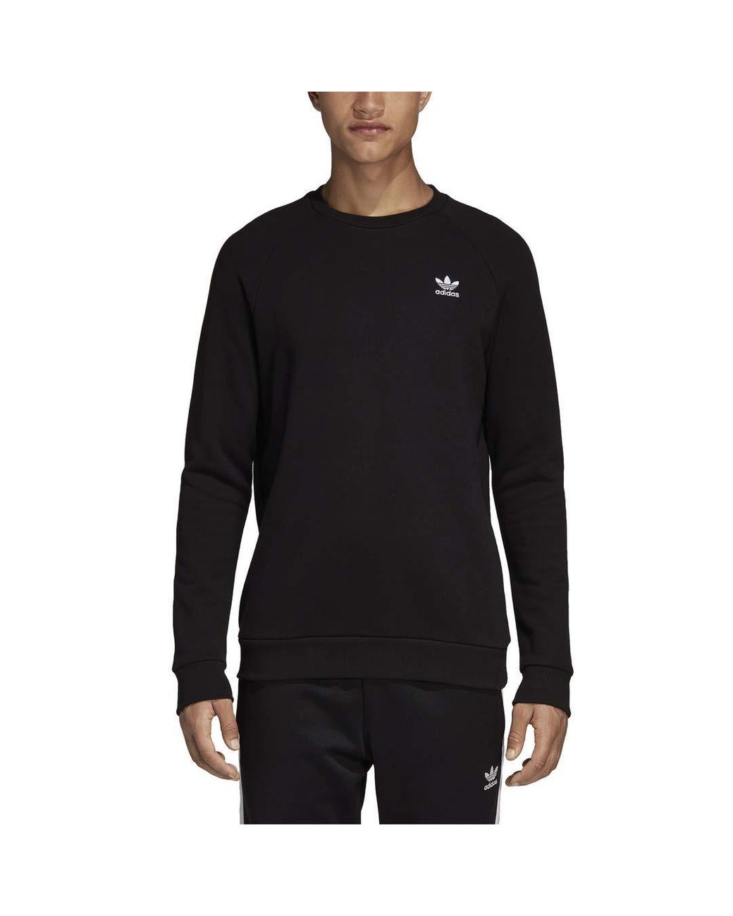 adidas Originals Mens Trefoil Essentials Crewneck Sweatshirt Black ...