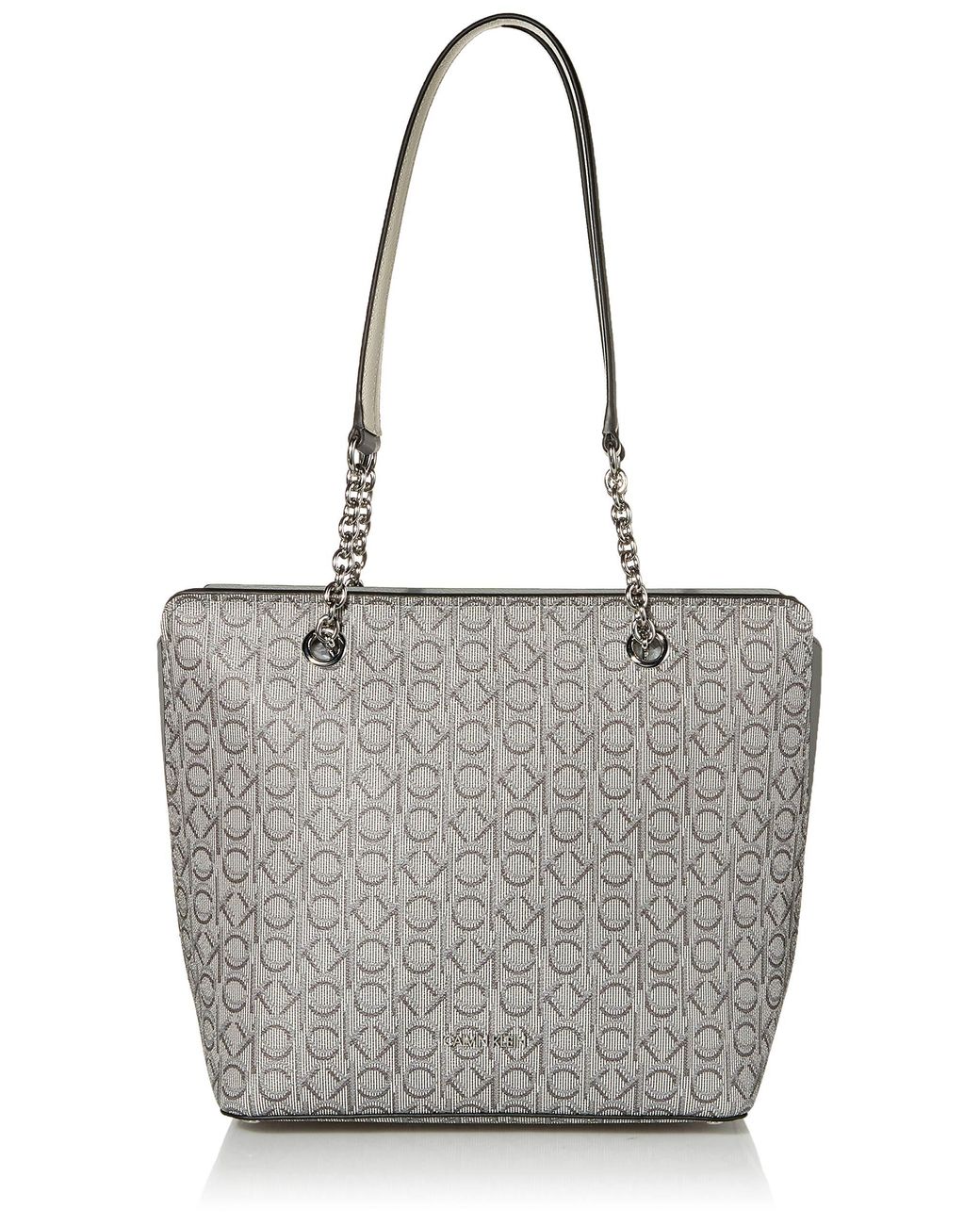 Calvin Klein Hailey Signature Top Zip Chain Tote in Brown Lyst