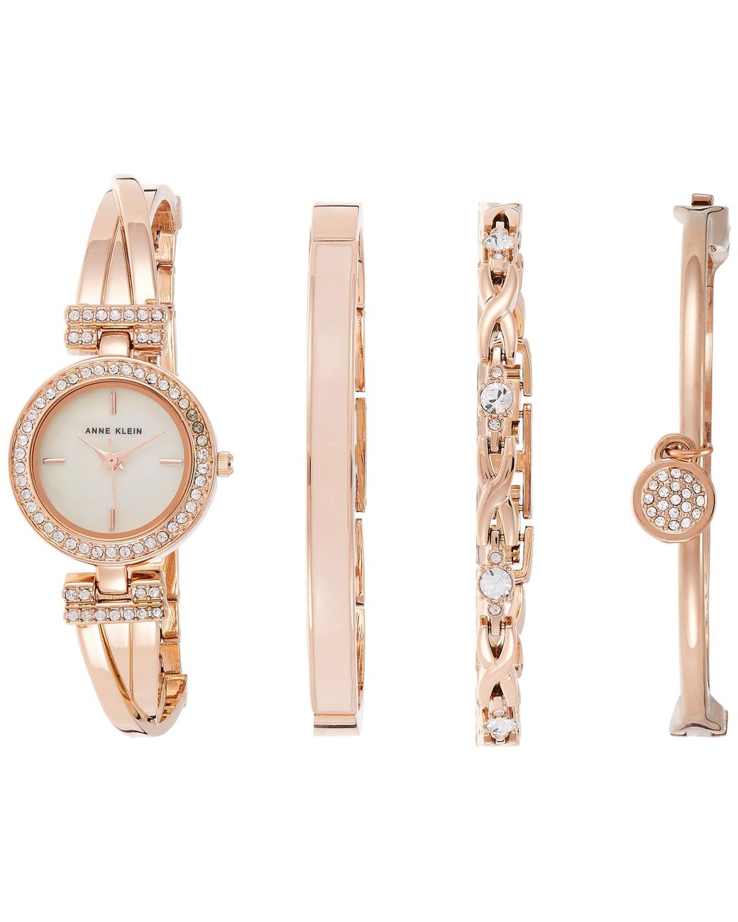 Anne Klein Premium Crystal Accented Rose Gold-tone Bangle Watch 