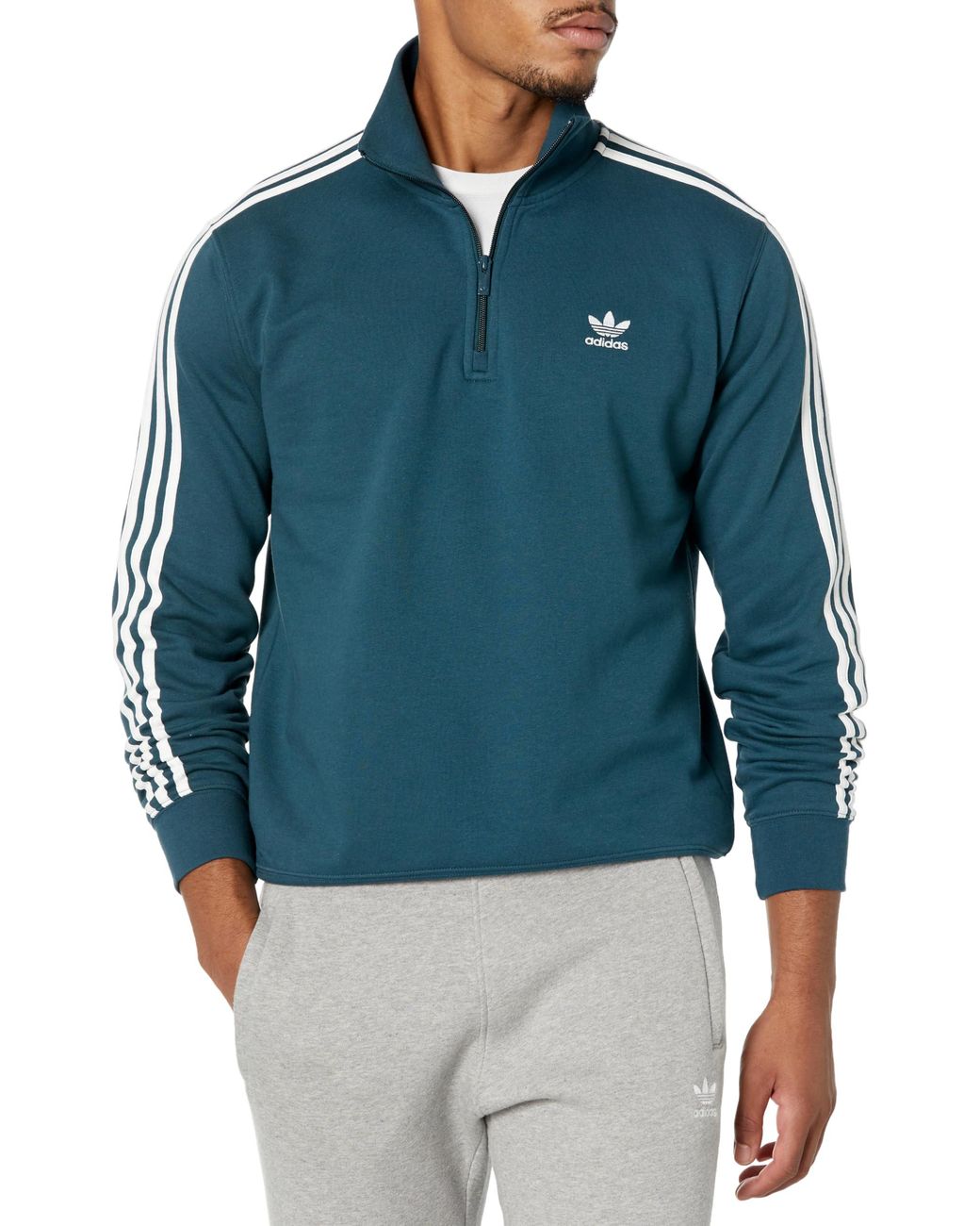 Sweatshirt in adidas for Men Mens | Blue 3-stripe Adicolor Originals Half-zip Arctic Large Night/white Classics Lyst