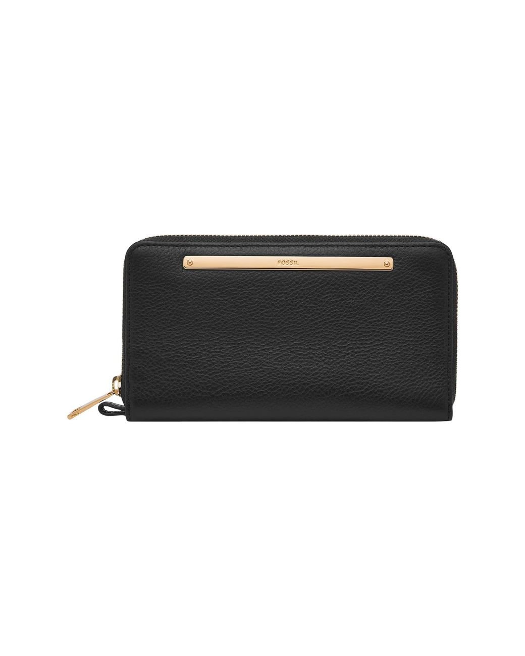 Fossil Liza Leather Wallet Zip Around Clutch With Wristlet Strap in