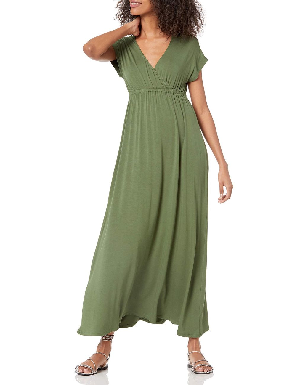 Amazon Essentials Solid Surplice Maxi Dress in Light Olive (Green) - Lyst