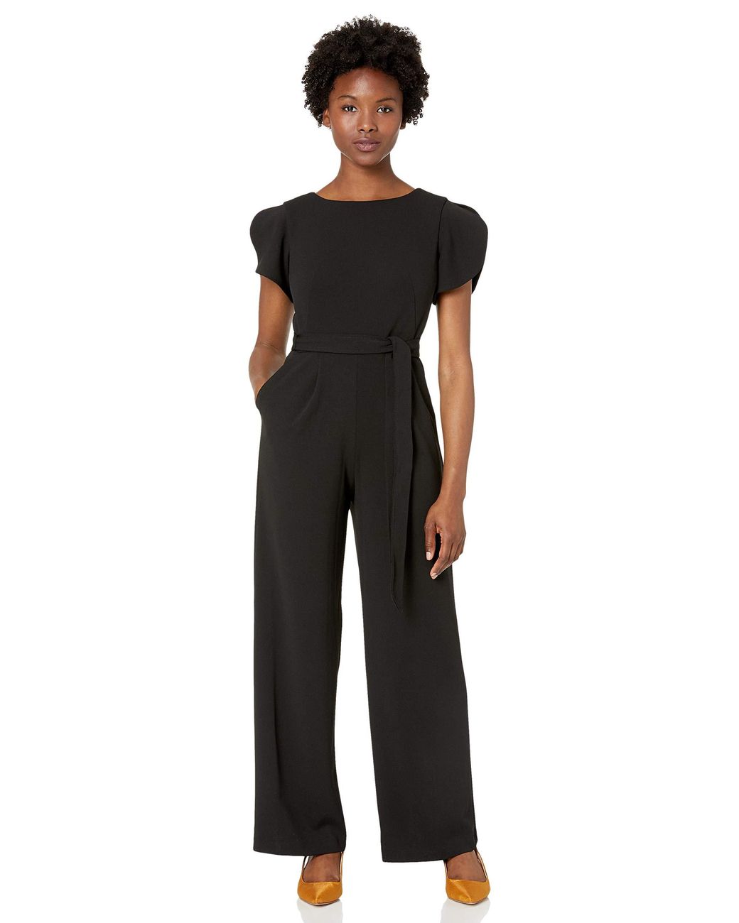 Calvin Klein Split Sleeve Jumpsuit With Self Sash Belt in Black | Lyst