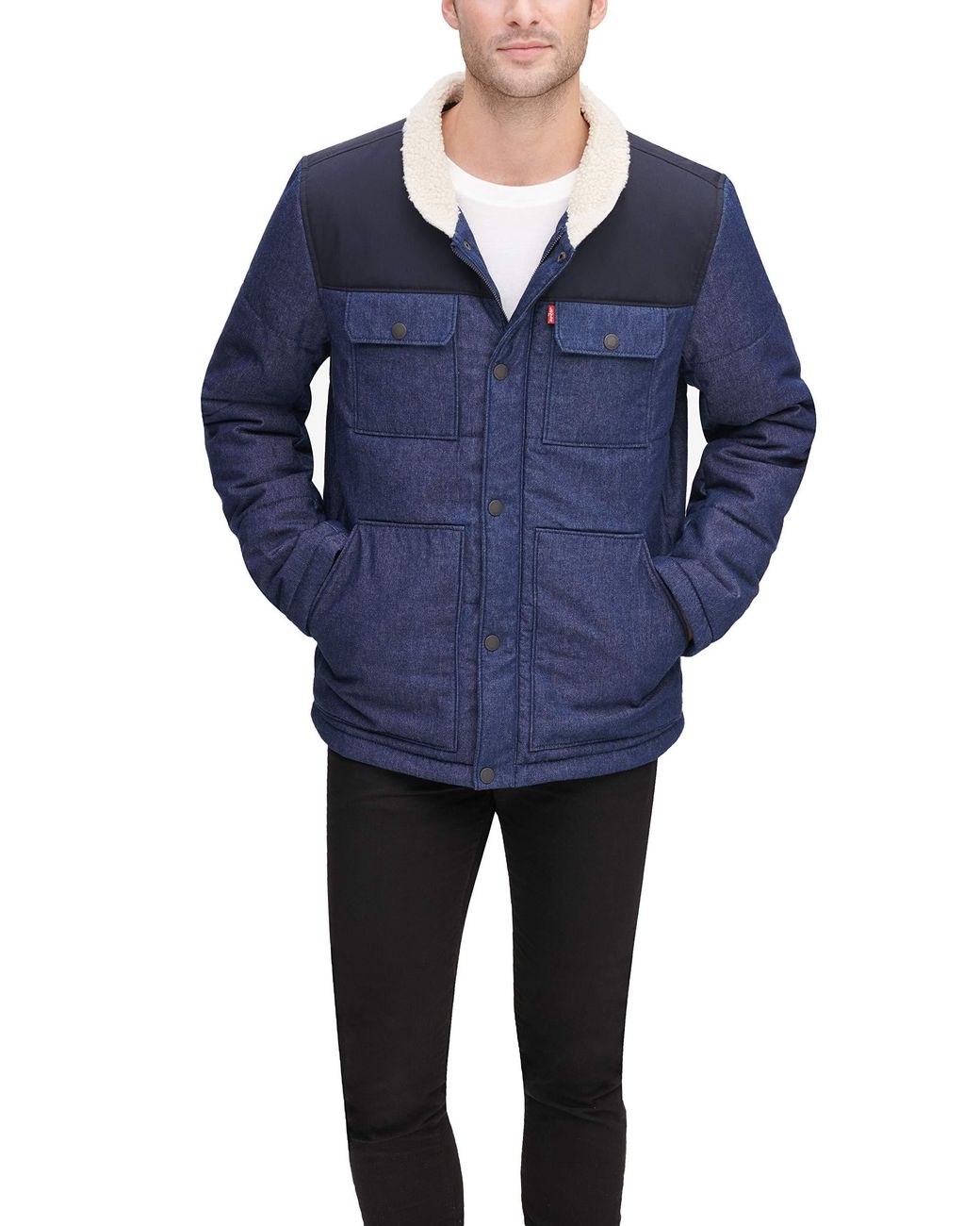 Levi's Quilted Mixed Media Shirttail Work Wear Puffer Jacket in Denim (Blue) for Men Lyst