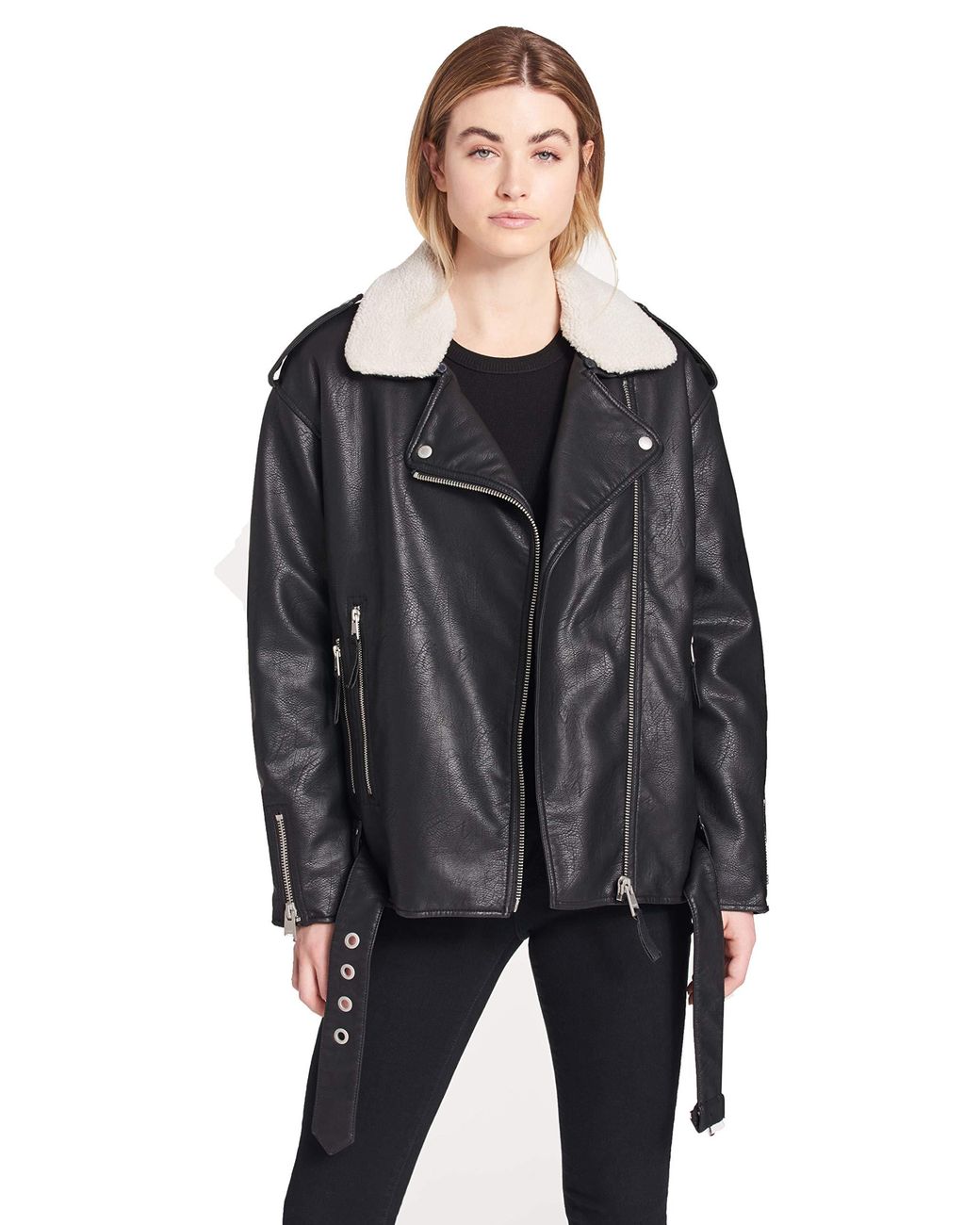faux leather sherpa lined jacket