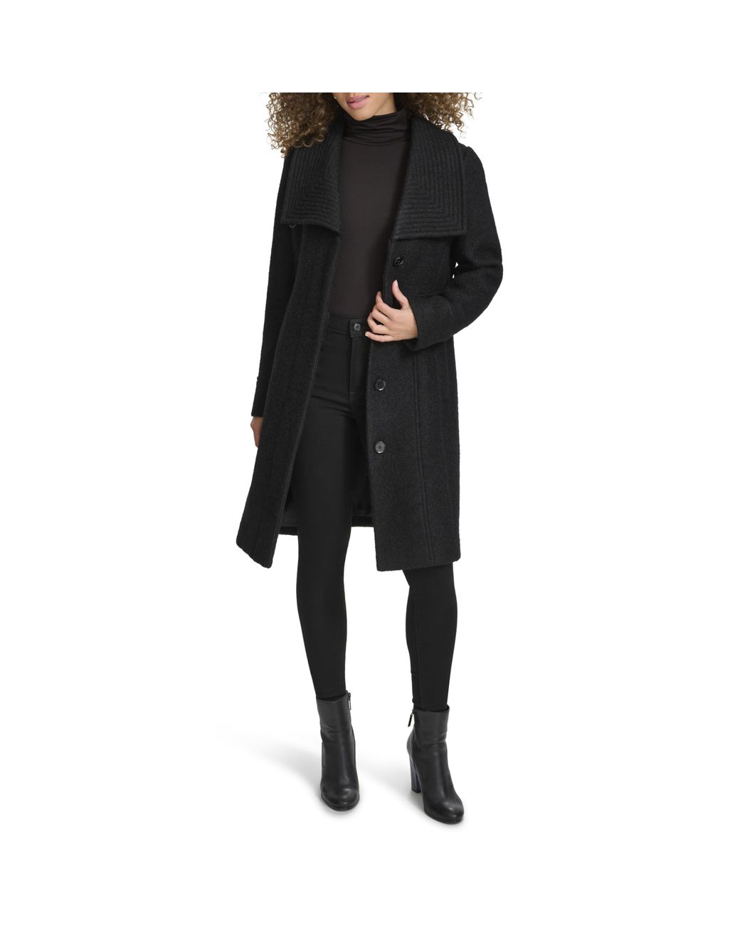 Kenneth Cole Pressed Boucle Wool Coat With Oversized Wing