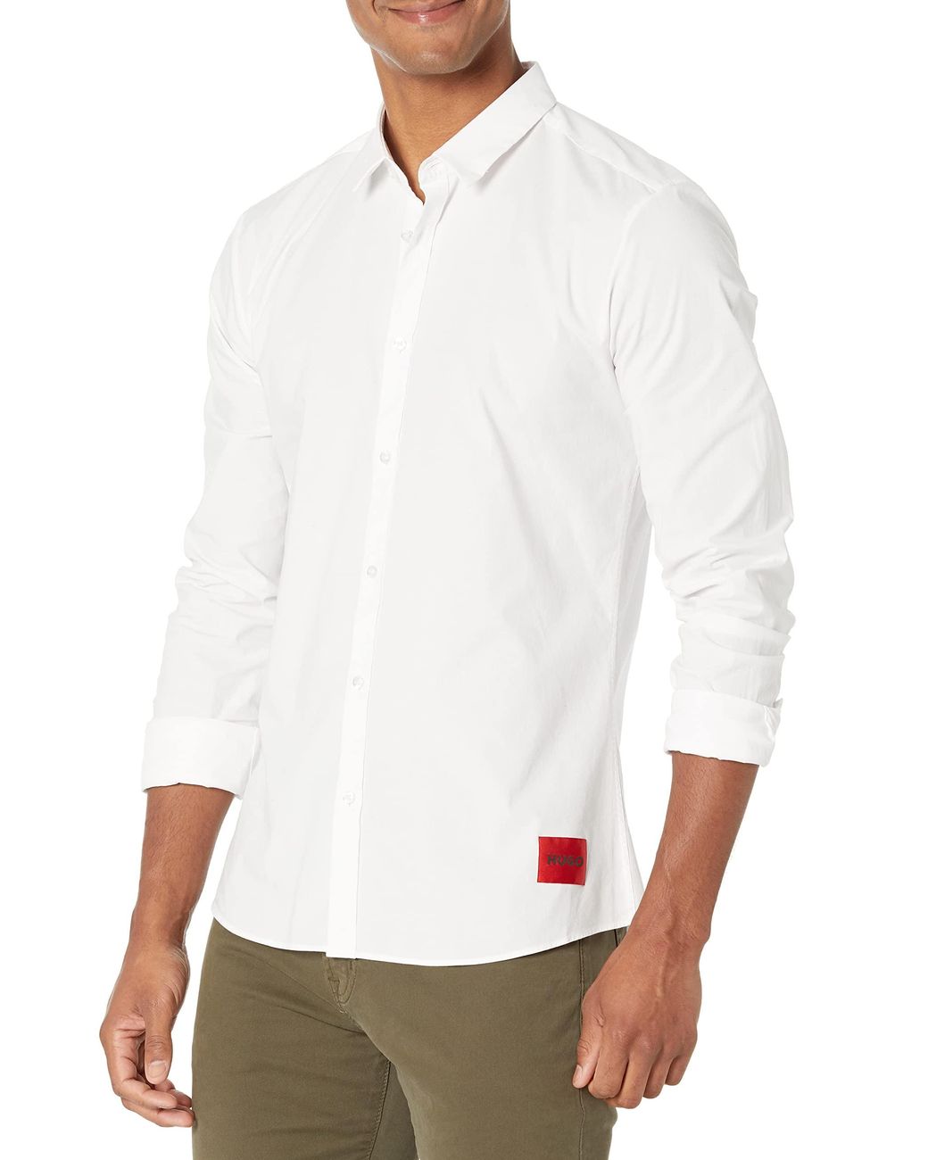 BOSS by HUGO BOSS Hugo Extra Slim Fit Square Logo Button Down Shirt in  White for Men | Lyst