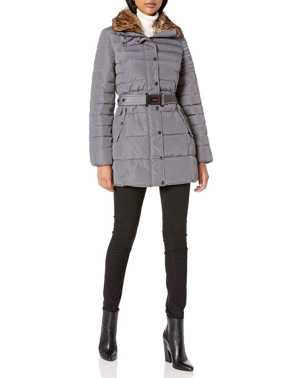 Nanette Lepore womens Belted Puffer Coat With Faux Fur Collar