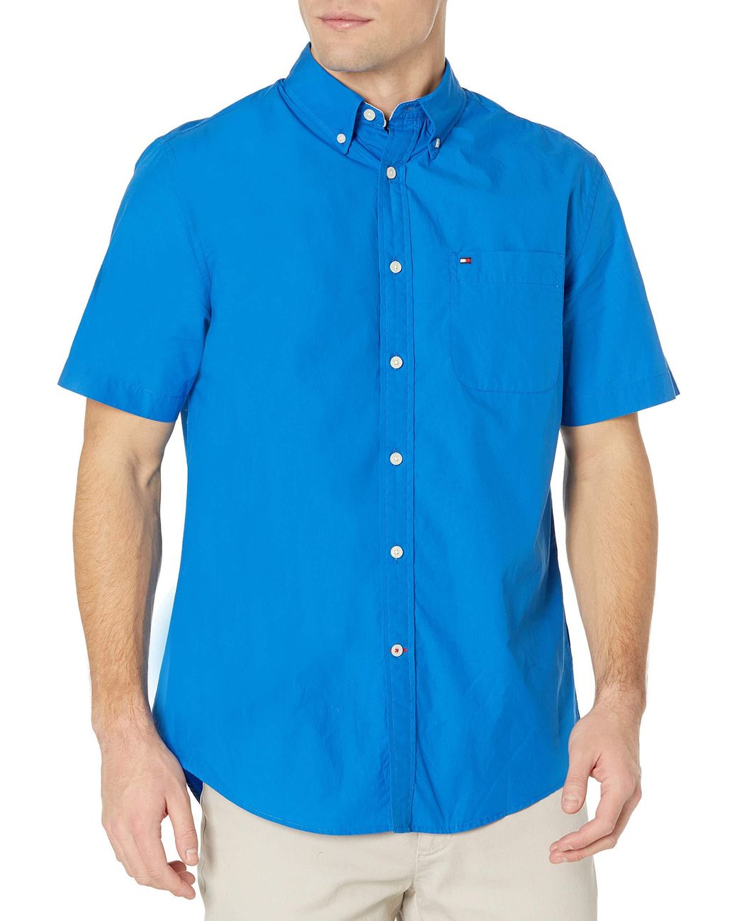 Tommy Hilfiger Short Sleeve Button Down Shirt In Classic Fit in Blue ...