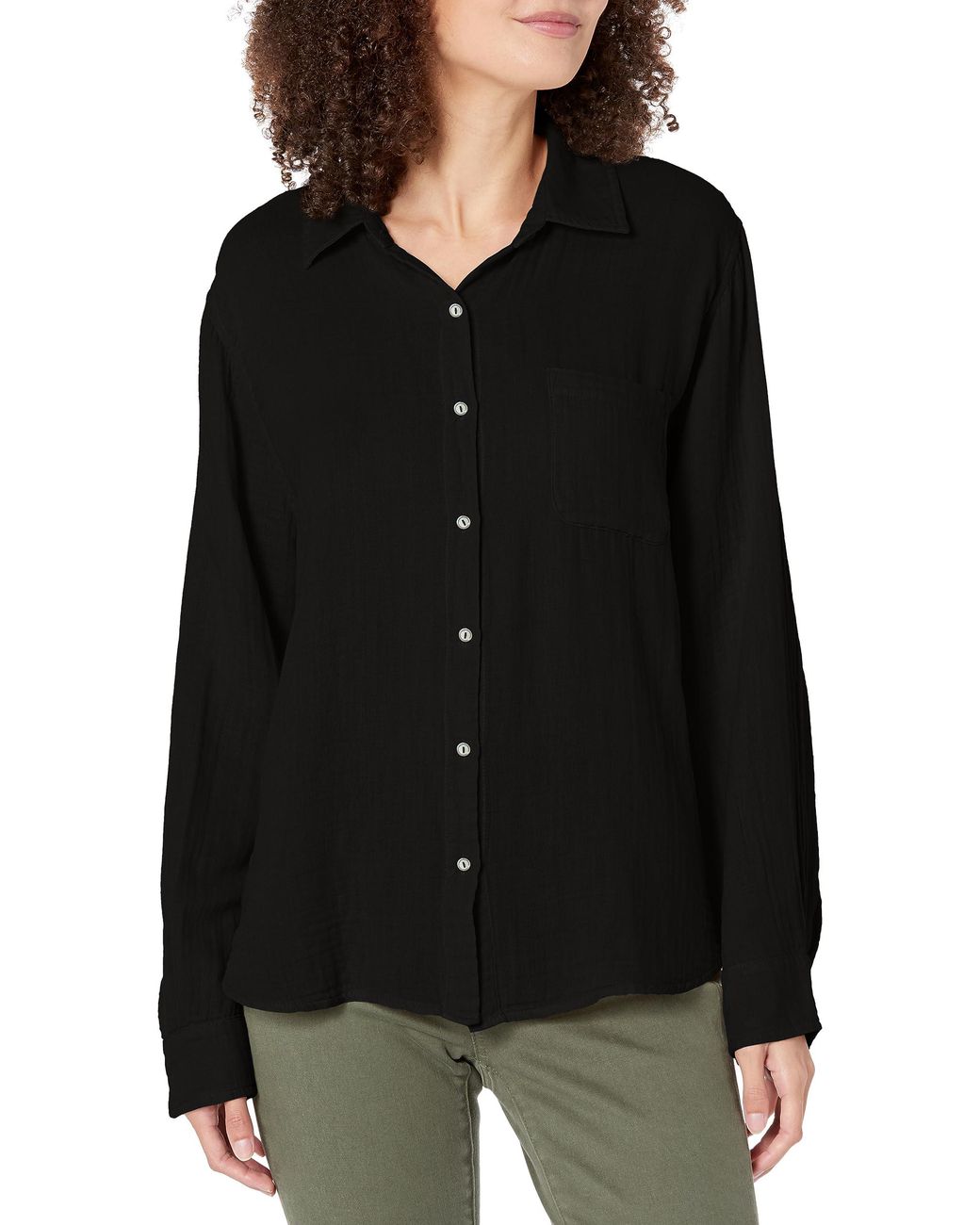 Velvet By Graham & Spencer Margo Cotton Gauze Button Up Shirt in Black