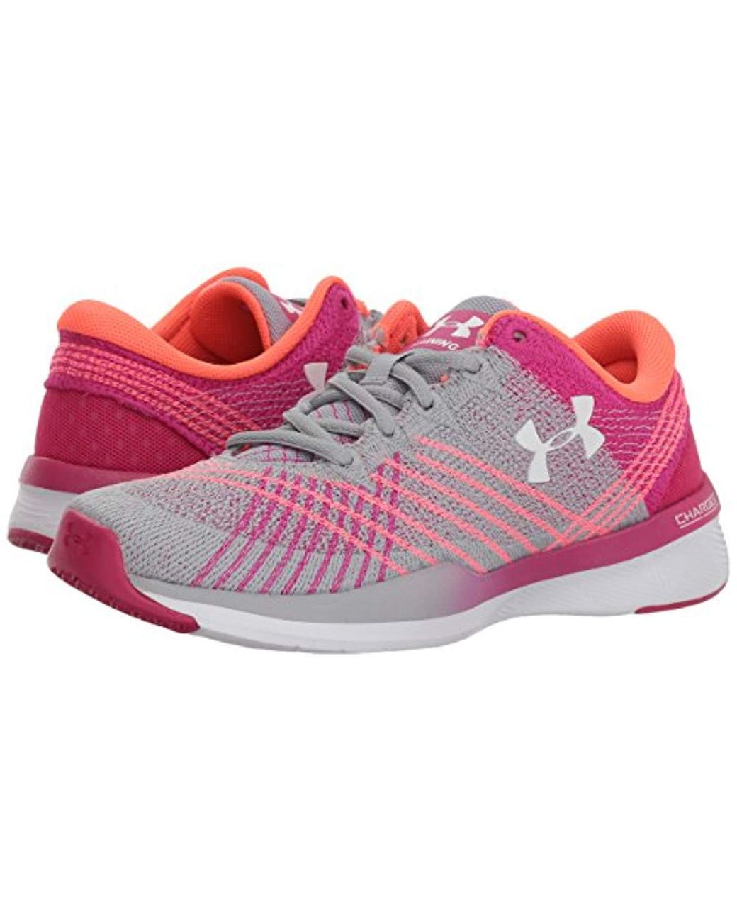 pink and gray under armour shoes