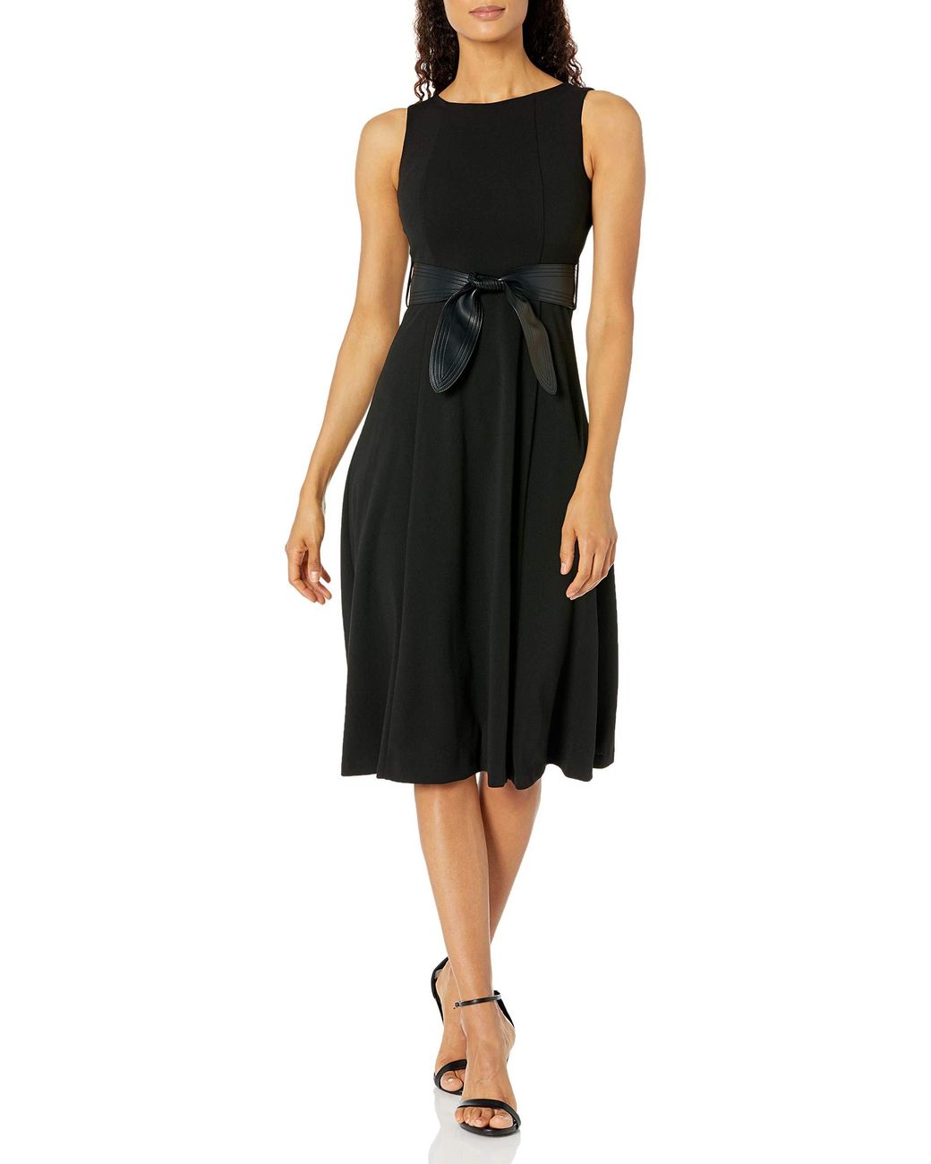 Calvin Klein Sleeveless Midi Dress With Faux Leather Belt in Black - Lyst
