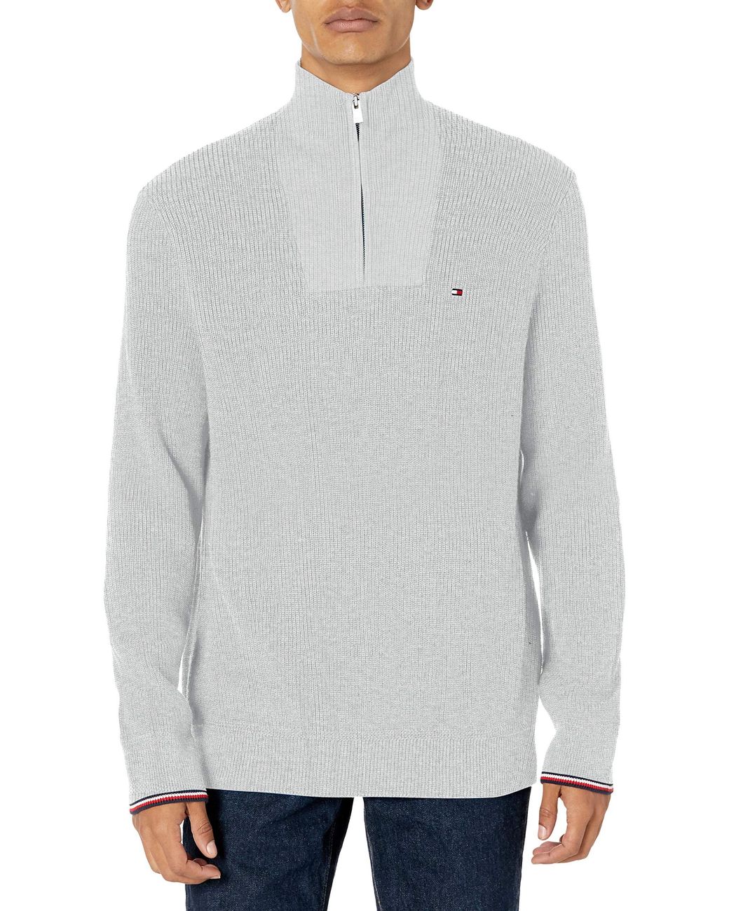 Tommy Hilfiger Mens Quarter Zip Sweater in Grey Heather (Gray) for Men