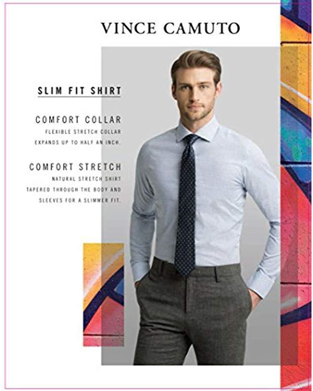Vince Camuto Mens Slim Fit Spread Comfort Collar Dress Shirt